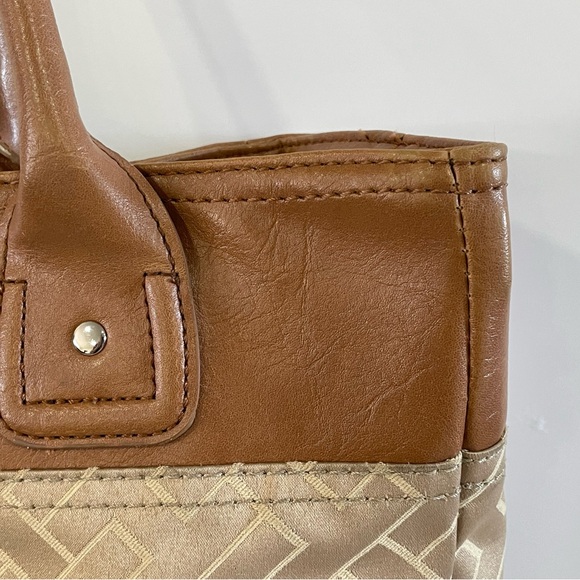 Tommy Hilfiger Shoulder Bag Tote Leather w/ Monogram Print Green & Blue Stripe - Picture 14 of 16